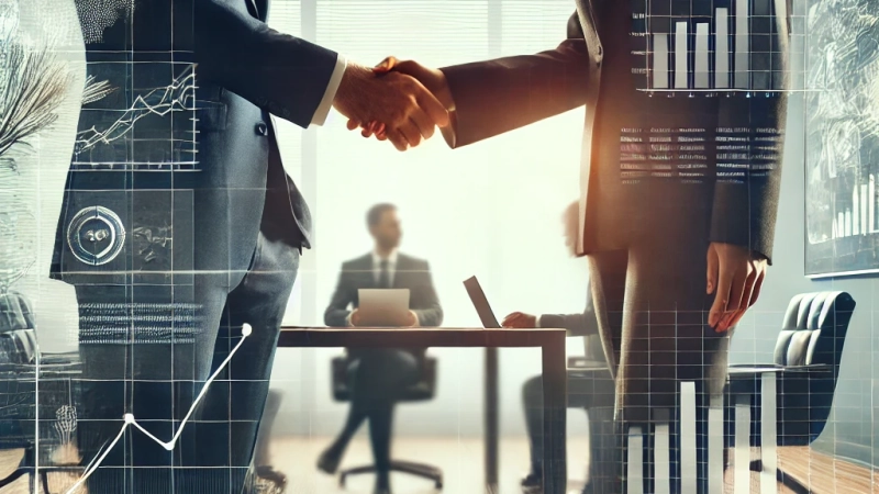 DALL·E 2025-01-15 11.46.47 - A professional business setting that visually represents trust-based relationships with clients. The image shows a handshake between two people in for